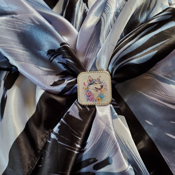 Western scarf slide,scarf slide bling concho, wild rag slides, husky Dog lover - Picture 2 of 3